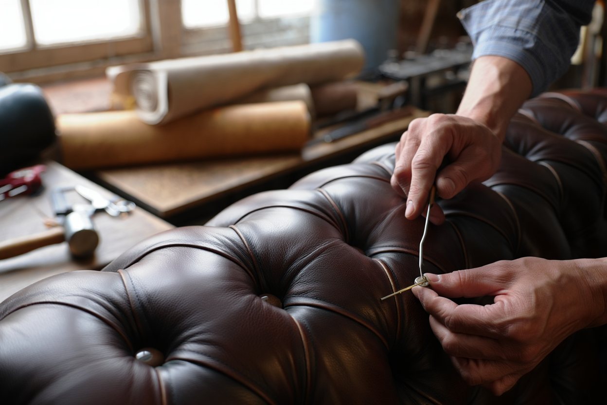 Réparation d'un canapé Chesterfield capitonné