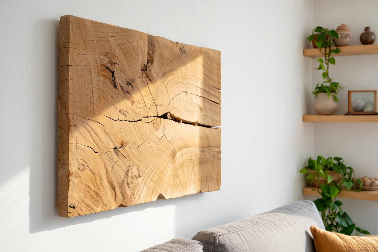 Panneau mural bois flotté naturel salon